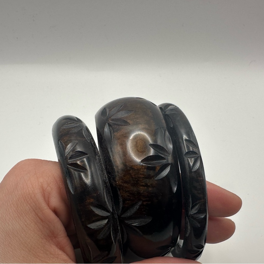 Splendette Deep Brown Carved Bangle Stack - image 5
